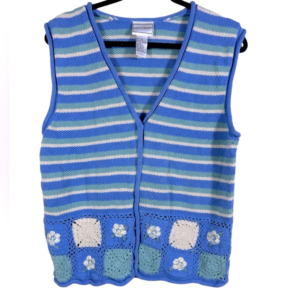 VINTAGE NAPA VALLEY Spring Grandmacore crocheted Knit  Vest Women's Sz M